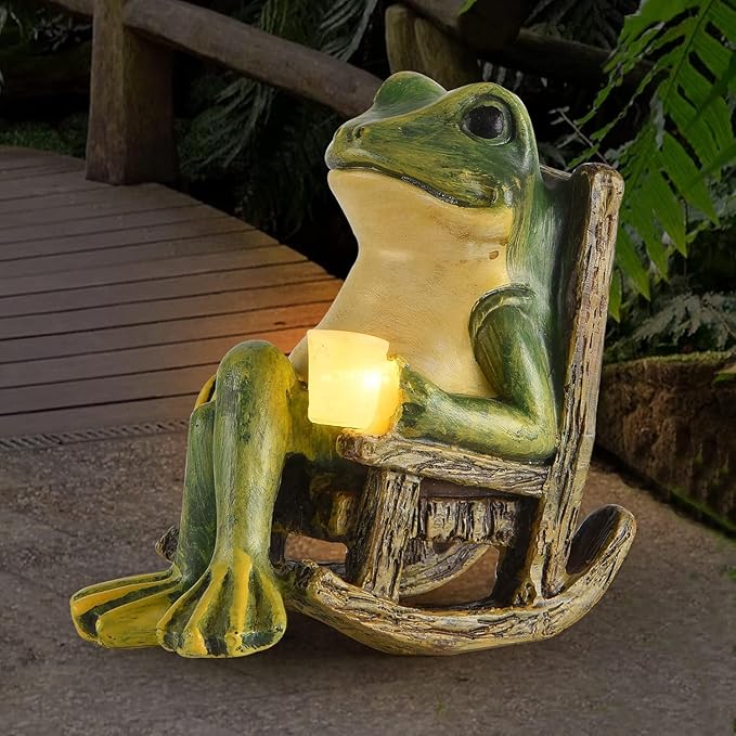 3.89" Solar Frog Garden Statue Light, Outdoor Decor