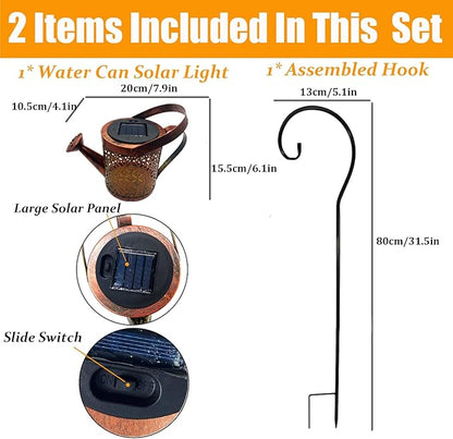 Solar Lanterns Outdoor Waterproof,Metal Watering Can Garden Decor Ornaments,Yard Art Hanging Path Lights,Outside Patio Decorations,Gardening Birthday Gifts for Mom Grandma Women,with Hook, Large