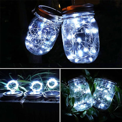 Solar Mason Jar Lights, 8 Pack 15 LED Waterproof Fairy Firefly Jar Lids String Lights with Hangers(NO Jars), Patio Yard Garden Wedding Easter Decoration - Cool White