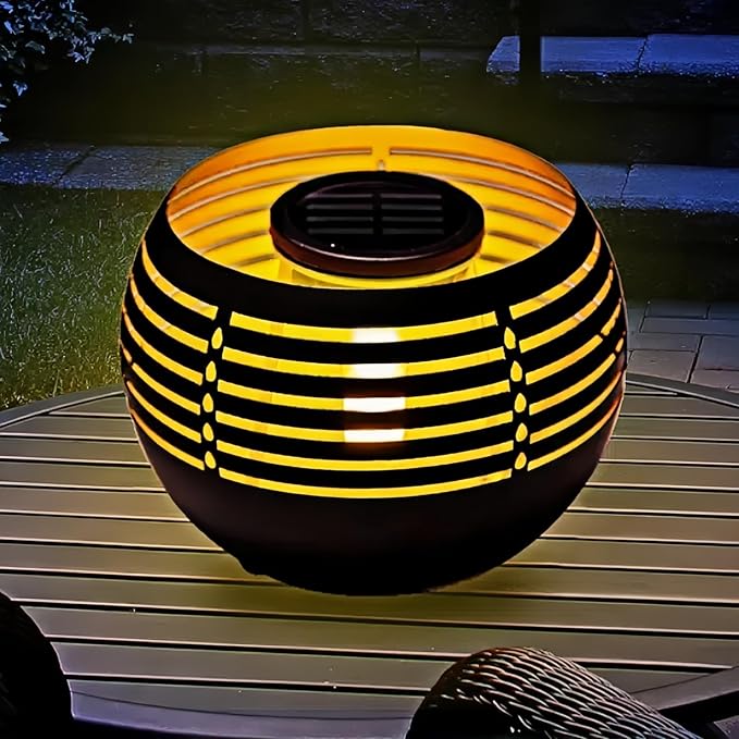 Solar Flickering Flame Lantern – Waterproof Metal Table Lamp, Durable & Stylish, Perfect for Balcony, Patio, Garden Pathway, and Outdoor Décor