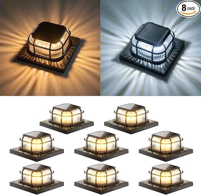 8-Pack Solar Post Cap Lights, Black Waterproof