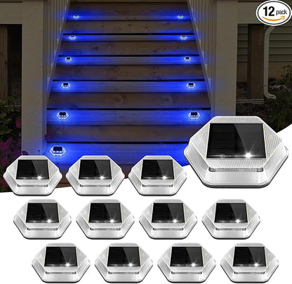 Solar Deck Lights Dock Step Lights- 12 Packs Waterproof 1200mAh Auto ON/Off LED Solor Powered Stair Lighting for Outdoor Garden, Patio, Pathway, Walkway, Driveway (Blue)