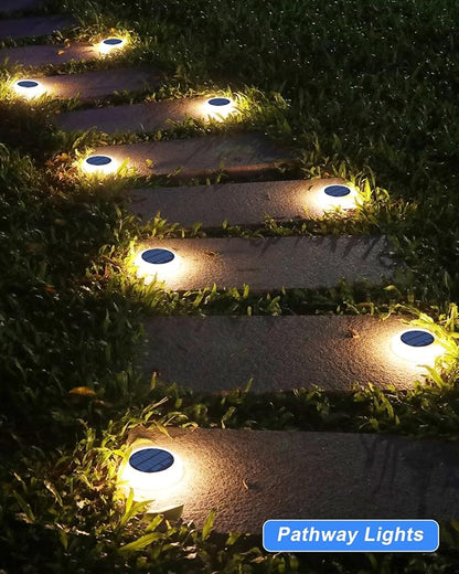 Solar Step Lights Outdoor Waterproof, 4 Pack Warm White Flat Lights Solar Powered for Outside Stair, Deck, Dock, Pathway, Driveway, Ground