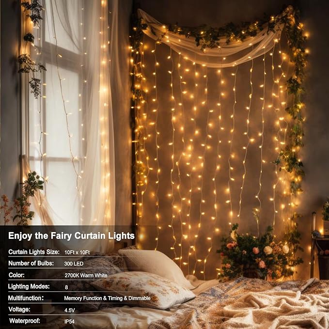 Outdoor String Lights, 8ft Warm White Waterproof LED