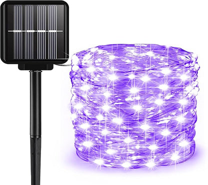 Solar String Lights Outdoor, 33 Feet 100 LEDs 8 Modes Solar Fairy Lights for Outside, Waterproof Outdoor Light for Patio Yard Christmas Tree Halloween Wedding Party Decorations, Purple