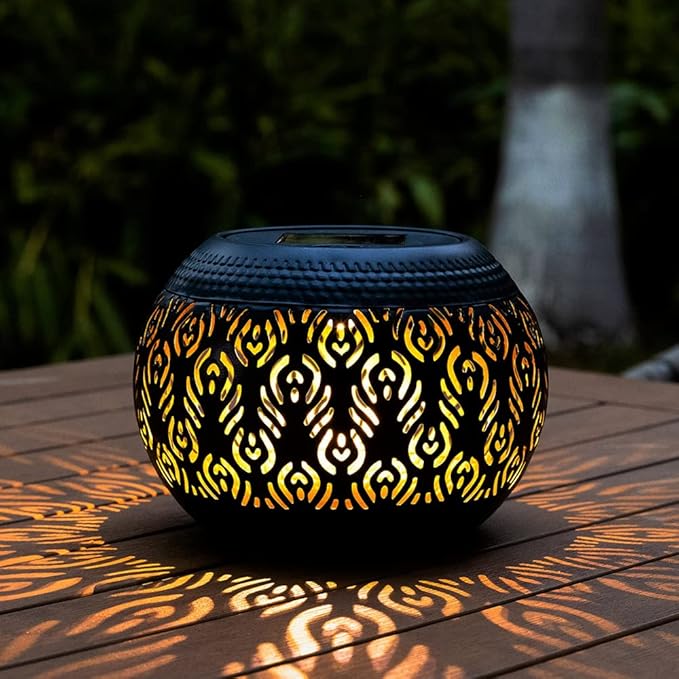 Solar Lanterns Waterproof Outdoor Decor,Hollow Out Retro Metal Solar Lights, Unique Gardening Gifts for Women Mom, Outside Garden Yard Porch Lawn Indoor Tabletop Decorations