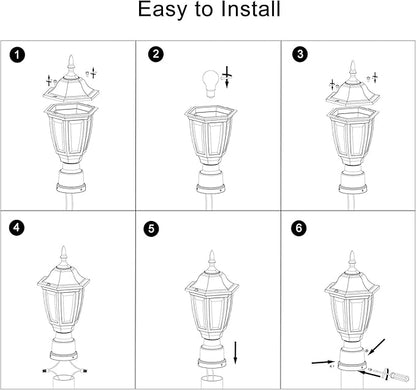 FUDESY Outdoor Post Lights, Electric Exterior Lamp Post Light Fixture with Pier Mount Base, LED Bulb Included, Anti Corrosion Plastic Materials, 2-Pack Pole Lanterns for Garden, Patio, Pathway