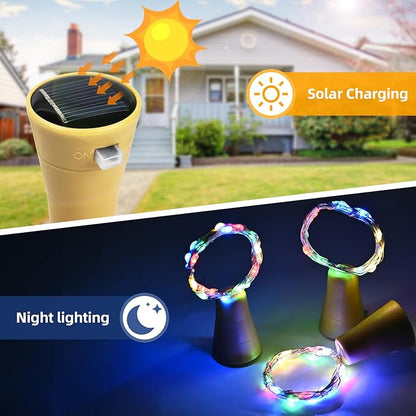 Solar String Lights Outdoor Waterproof for Outside 8Pack DIY Transparent Bottle decro 6.5FT/20 LED, Solar Christmas Lights for Patio Weeding Birthday (Multicolor)