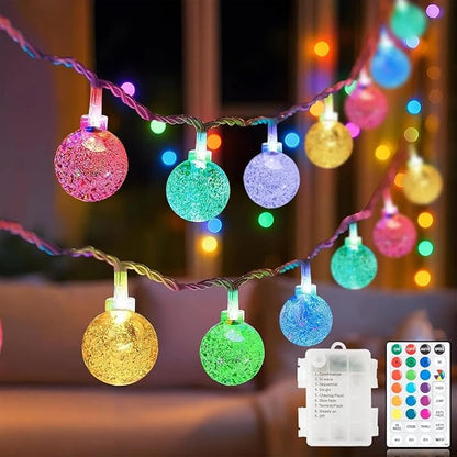 Metaku RGB Globe String Lights Battery Operated 26ft 60LED Fairy String Lights with Remote 16 Colour Changing Garden Waterproof Indoor Outdoor Decorative Light for Garden Patio Home