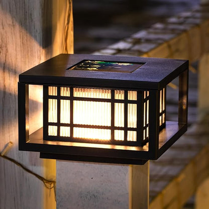 HUYIENO Solar Post Cap Lights Large Outdoor Deck Fence Post Lights 50Lumens Brightness Warm/Bright White Lighing Modes for 4x4 5x5 Vinyl Posts, 4x4 5x5 6x6 Wooden Posts (Black, 2pk)