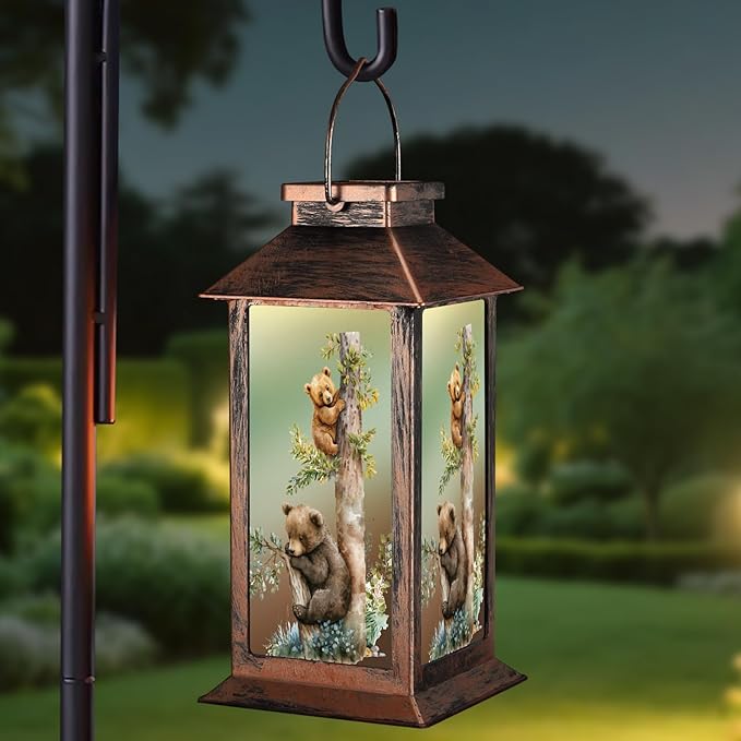Outdoor Hanging Solar Lantern Waterproof Outside Bear Pattern Landscape Lights for Porch Garden Yard Patio Pathway Decor Birthday Gifts for Women Mom Grandma