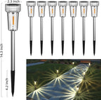 8-Pack Warm White Solar Path Lights, Outdoor Garden LED