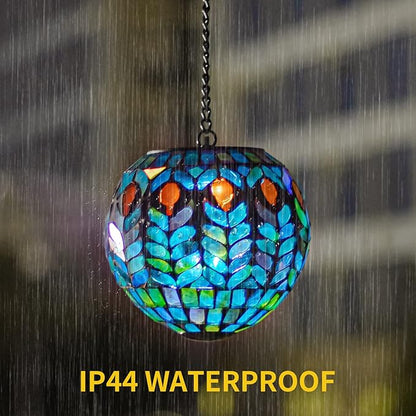VCUTEKA Hanging Solar Lanterns Mosaic Solar Lights with Hook Up, Outdoor Garden Lights Decor for Yard Tree Fence Patio