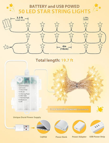 Christmas String Lights, 4ft 50 LED Waterproof Twinkle Lights