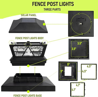 TW SHINE 2 Pack Solar Outdoor Fence Post Lights, 2 Modes Post Cap Lights Waterproof Color Changing Warm White/Cool White for Yard, Garden, Porch, Patio Decor, for 4x4 5x5 6x6 Wood Posts