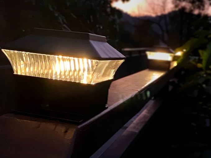 8 Pack Solar Post Cap Lights - Classic #1: for Flat Surfaces & 4x4 Vinyl, Also Fits 4x6 Wood (Sits-On-Top), 25 Lumen 3000K Warm White, Outdoor Deck Fence Light, Waterproof, Matte Black