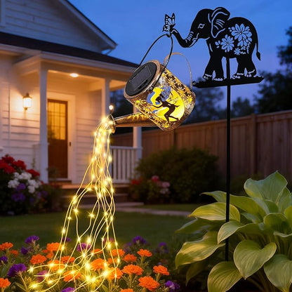 LOVERUIS Solar Garden Decor,Outdoor Elephant Statues with Solar Watering Can Lights-Yard Decorations for Patio, Backyard, Lawn Ornaments-Unique Birthday House Warming Gifts for Women, Mom, Grandma