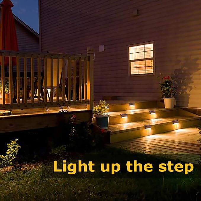 Solar Deck Lights Outdoor, 16 Pack Step LED Waterproof Patio Decor Lights for Railing, Stairs, Fence, Post, Yard and Driveway, Warm White