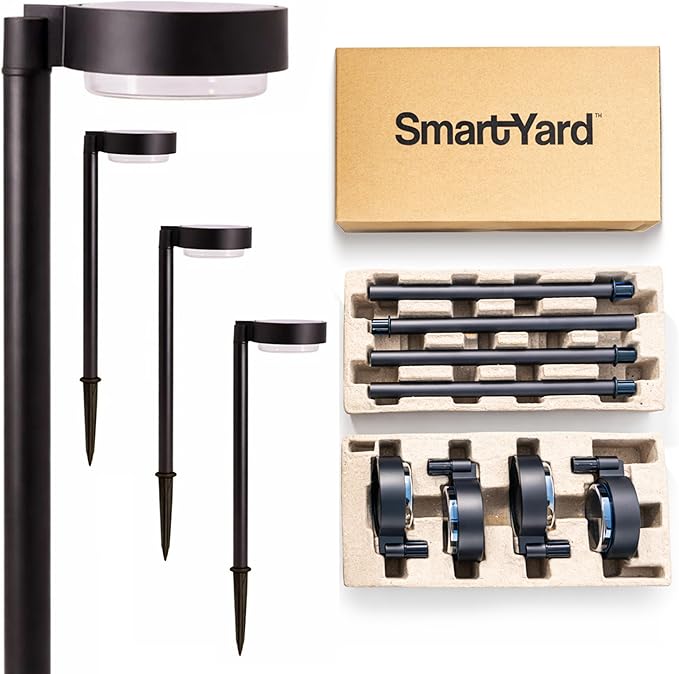 Solar Pathway Lights – 4 Pack, 6 Lumens LED, Warm White Light, Weather-Resistant Aluminum & Stainless Steel, Outdoor Garden Lighting, Easy Stake Installation, Waterproof, Durable for Yard & Pathways