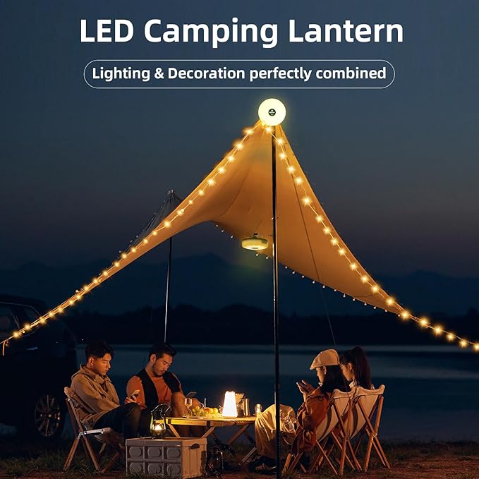 Allspark Camping String Lights Rechargeable, 4 in 1 Quick Storage 32.8FT Outdoor Lights with 8 Lighting Modes,Portable LED Fairy Lights for Decor Tent Garden Party Camping Essentials,with 10 Clips