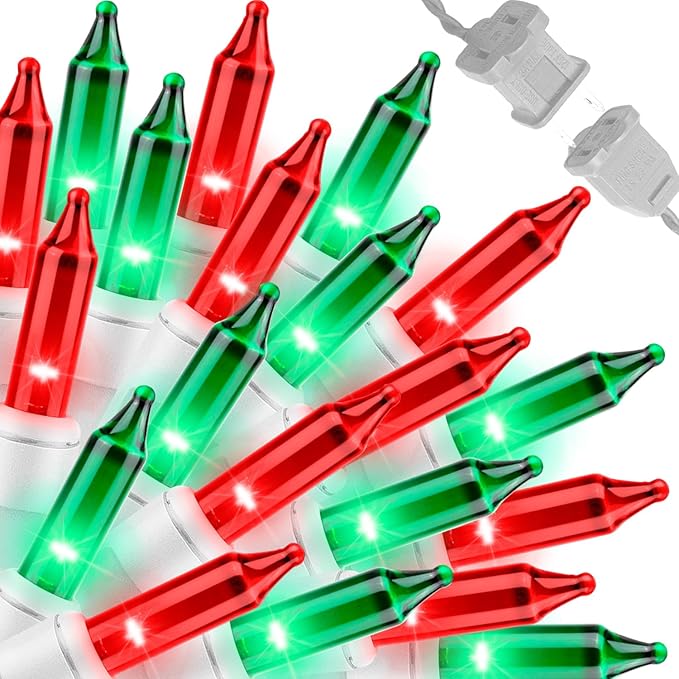 LAMPHOME 100 Count Red Green Christmas Lights, White Wire 20Ft Incandescent Holiday String Light Set for Indoor Outdoor Use Christmas Tree, Halloween, Valentine Wedding Lighting Decoration
