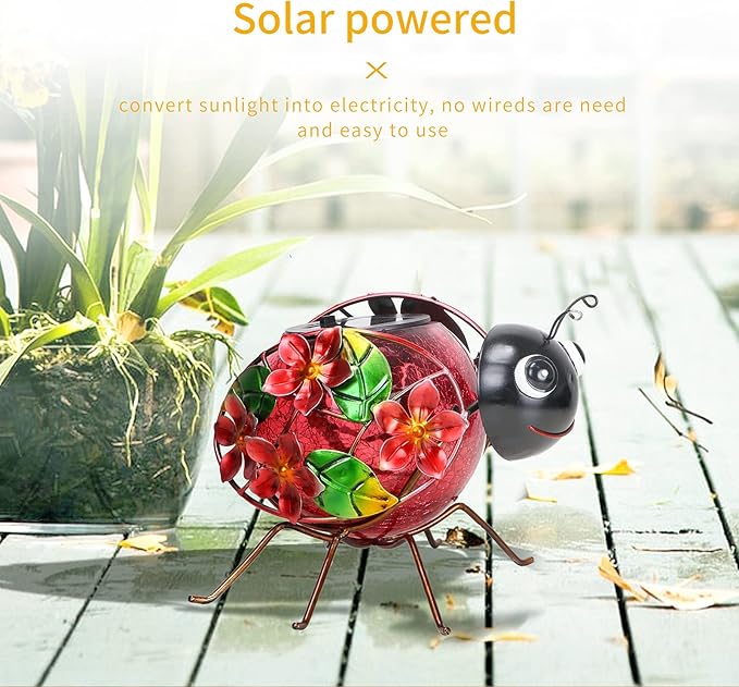 Ladybug Solar Porch Lanterns, Metal Waterproof LED
