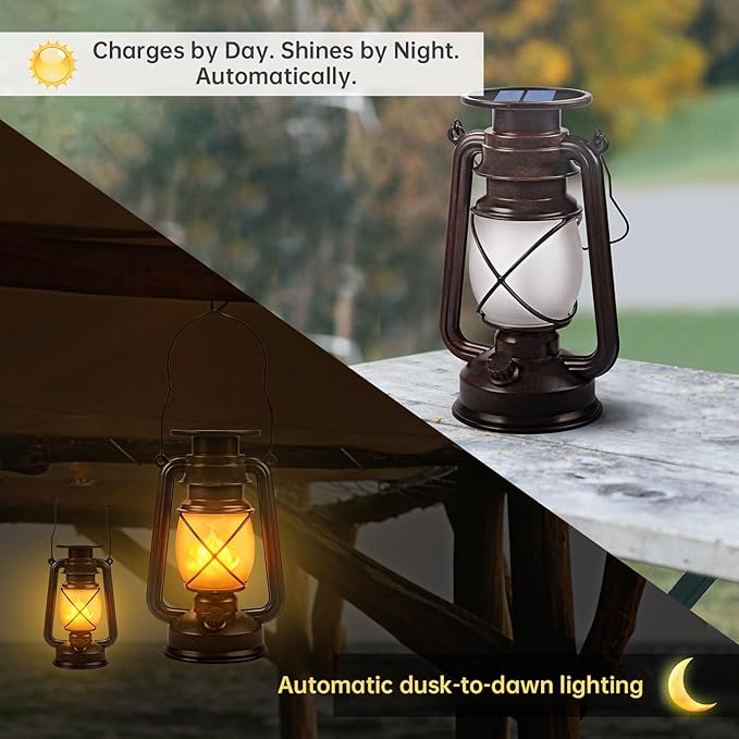 2-Pack Garden Solar Garden Lanterns, Elegant Waterproof LED