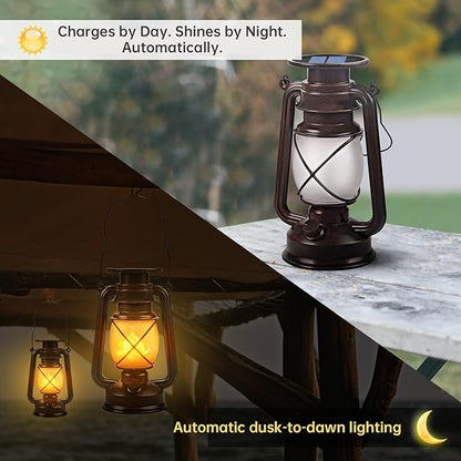 Solar Lantern Outdoor Hanging Solar Lights Dancing Flame Led Waterproof Camping Lamps, Landscape Decor for Table Patio Garden Yard Pathway Porch 2 Pack