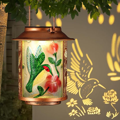 Hummingbird Solar Lanterns Outdoor Waterproof, Birthday Gifts for Women Mom Grandma , Metal Garden Decor Hanging Solar Lights Outside Decorative for Yard Patio Backyard Porch Decorations