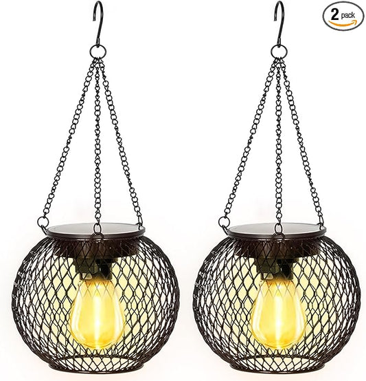 2 Pack Hanging Solar Lanterns Outdoor Waterproof, Gifts for Women Mom Grandma, Brighter Metal Solar Hanging Lanterns, Outdoor Decorative Light for Patio, Lawn, Pathway, Garden Decor