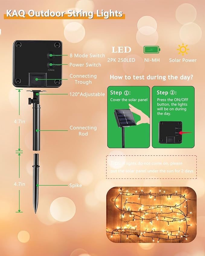 Upgrade 2Pack 500LED Solar String Lights Outdoor Waterproof, 180FT Solar Lights Outdoor String with 8 Modes, IP65 Waterproof Twinkle Christmas Light for Outside, Garden Tree Decoration, Warm White