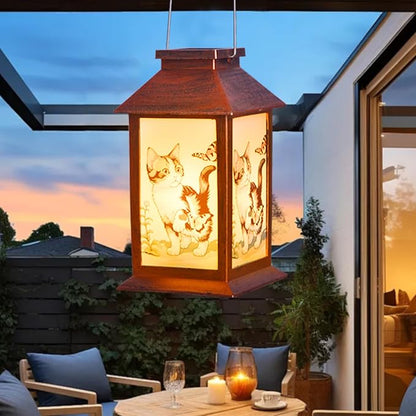 Cat Lantern, Lover Gifts for Mom/Grandma/Women/Sister,Solar Light Gifts Solar Lanterns Outdoor Waterproof Fairy Lights Led Mason Jar Hanging Cat Lamps Decor for Garden Yard Patio