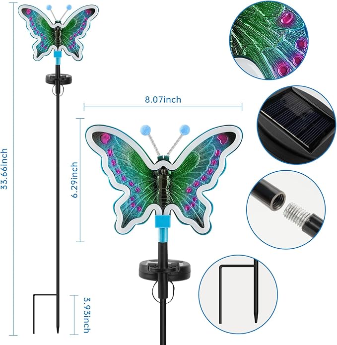 Solar Butterfly Lights Outdoor,Butterfly Solar Lights for Outside, Solar Garden Decor, Outdoor Garden neon Lights,Pathway Butterfly Lights, Gifts for mom (Light Blue,2pack)