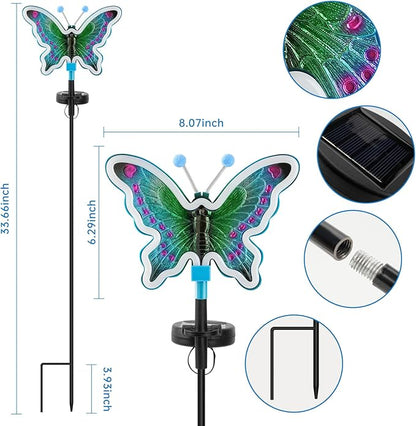 Solar Butterfly Lights Outdoor,Butterfly Solar Lights for Outside, Solar Garden Decor, Outdoor Garden neon Lights,Pathway Butterfly Lights, Gifts for mom (Light Blue,2pack)