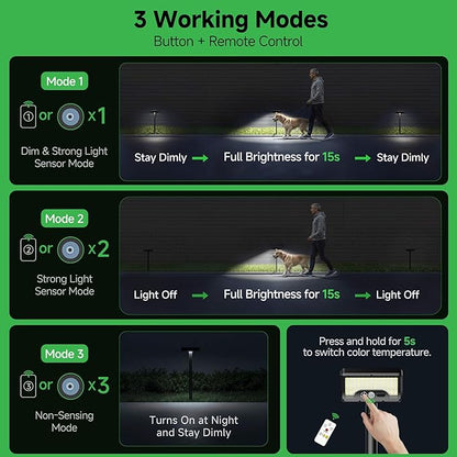 Solar Pathway Lights Outdoor, 3 Modes Motion Sensor Path Light Warm & Daylight Selectable, IP65 Waterproof Walkway LED Landscape Lighting with Adjustable Angle for Yard, Garden, Driveway
