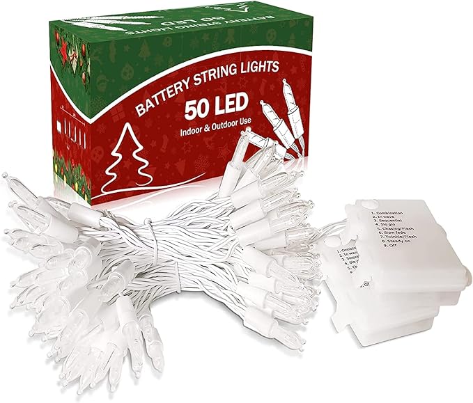 Christmas Porch String Lights 2-Pack, 17ft 50 LED Waterproof