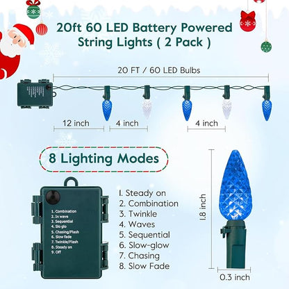 2-Pack 6 LED Christmas Twinkle Lights, 20ft Waterproof for Patio