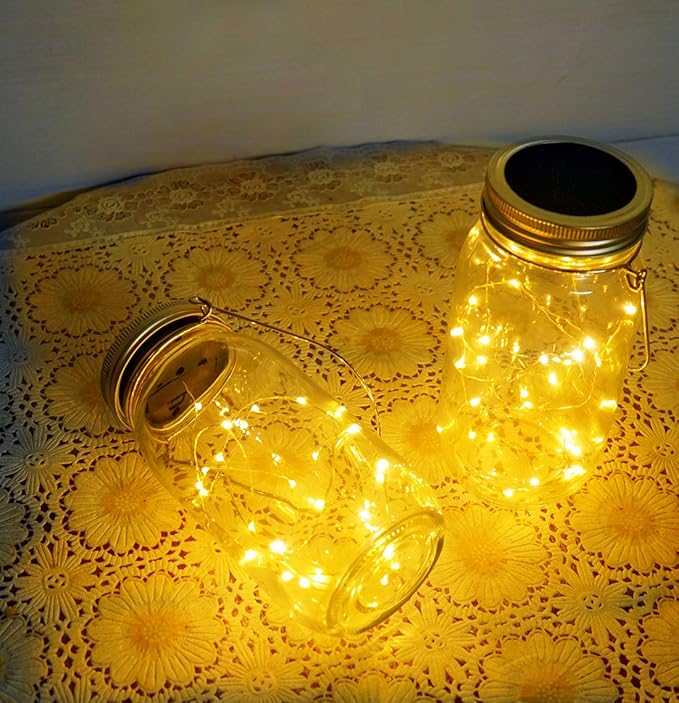 Solar Mason Jar Lights, Large Size Bigger Glass Mason Jar with 30 LEDs Fairy Firefly String Lights, Best Patio Yard Desktop Party Decor Outdoor Solar Hanging Lanterns (2-Pack)