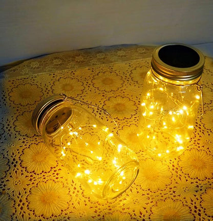 Solar Mason Jar Lights, Large Size Bigger Glass Mason Jar with 30 LEDs Fairy Firefly String Lights, Best Patio Yard Desktop Party Decor Outdoor Solar Hanging Lanterns (2-Pack)