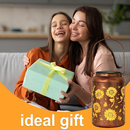 2 Packs Sunflower Solar Lanterns Outdoor Waterproof, Birthday Sunflower Gifts for Women, Mom, Metal Hanging Solar Lights Outdoor for Patio Porch Yard Backyard Garden Decor
