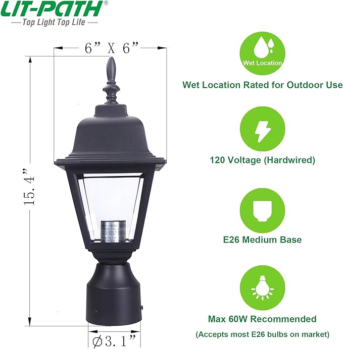 Pole Lantern for Outdoor Posts, Black Waterproof