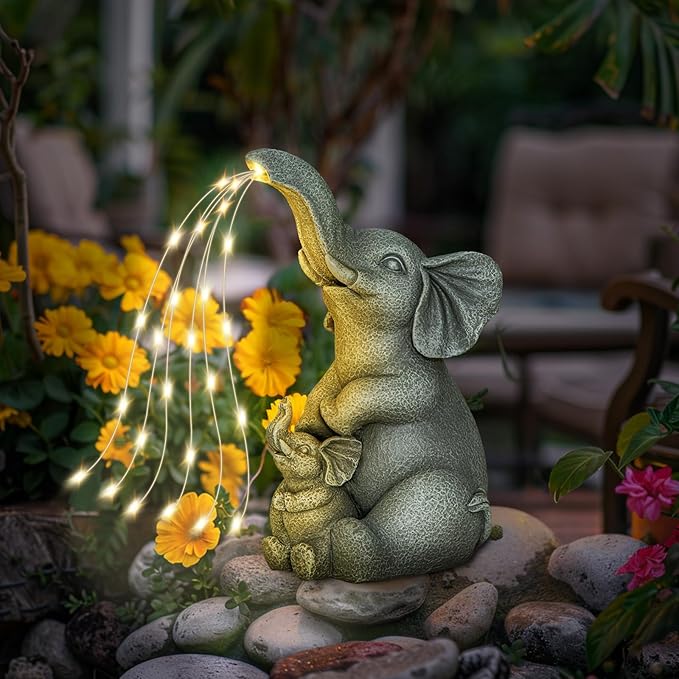 Solar Elephant Garden Statue Light, Outdoor Decor