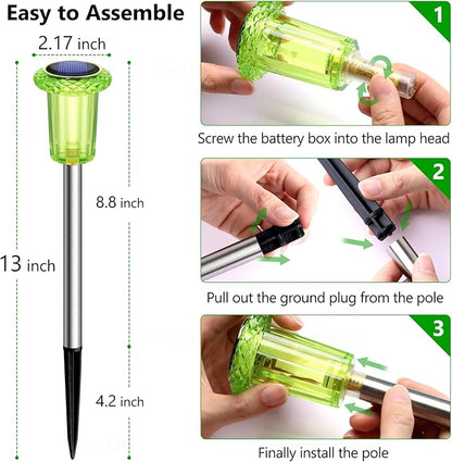 DenicMic St Patricks Day Decorations Solar Lights Outdoor 10 Pack Waterproof Green LED Stainless Steel Stake Outside Lights for Yard Pathway Garden Driveway Walkway Landscape Path Lighting
