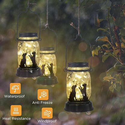 Dog Solar Lanterns Outdoor Garden Solar Dog Lights Dog Lover Gifts for Women, Dog Themed Birthday Gifts for Mom Grandma Aunt Sister, Butterfly & Dog Fairy Lights for Patio Yard Lawn Outside Decor