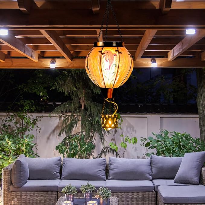 Rustic Hanging Solar Lanterns for Outdoor, Waterproof LED