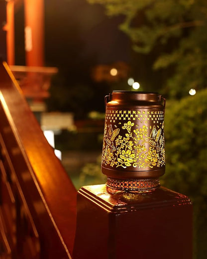 Solar Lanterns Outdoor Waterproof Decorative Garden Solar Lights Outdoor,Hanging Hollow Out Metal Ornaments Decor for Outside Lawn,Patio,Balcony,Yard Unique Gifts for Women Hummingbird