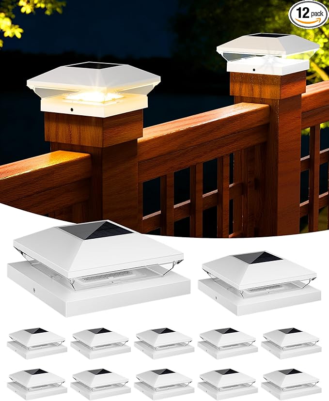 Solar Fence Post Caps 12-Pack, Deck LED