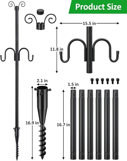 1.5 Inch Heavy Duty String Light Poles with 16.9” Spiral Ground Anchor - for Patio, Deck & Holiday Lighting, 8.5FT Adjustable Outdoor Post, Easy Screw-in Installation, Decorative Scroll Top & Hooks