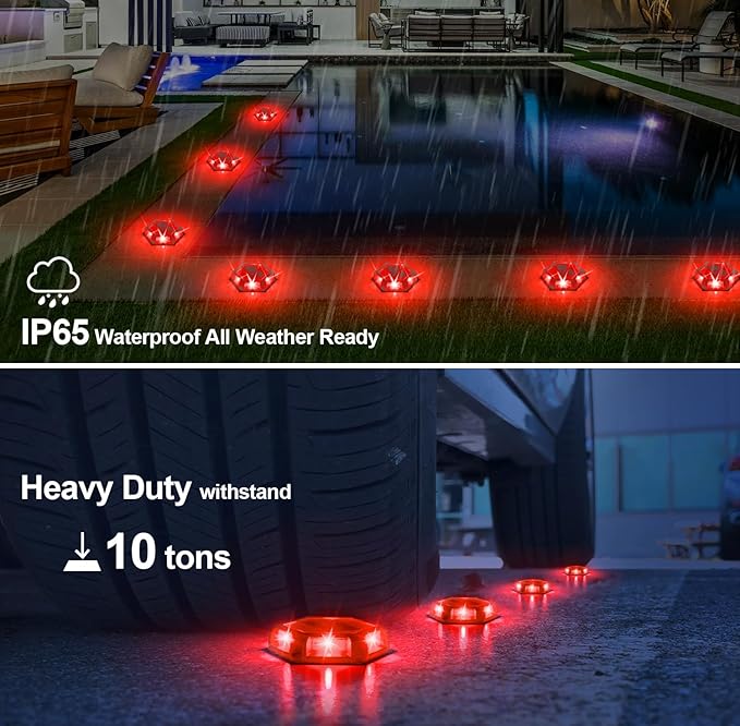12-Pack Red Solar Deck Lights, Outdoor LED