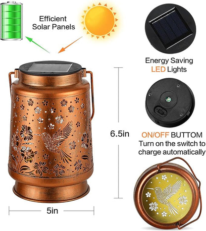 2 Pack Hummingbird Solar Lanterns Outdoor Waterproof Garden Decor Birthday Gifts for Women Mom Grandma Hanging Solar Lights Metal Lantern Decoration Outside for Porch,Patio,Yard,Backyard